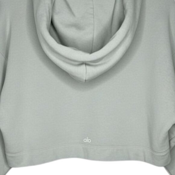 Alo Yoga Bae Cropped Hoodie Green Tone Soft French Terry Relaxed Fit Small - Picture 6 of 7
